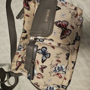Rosetti Gray and Cream Butterfly Print Crossbody Bag
